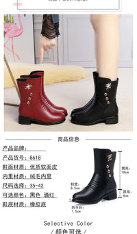 Soft Leather Boots for Women Autumn Winter with Plush Warm Side Zipper Round Toe High Heel Casual Anti-slip Mom Cotton Shoes - Buy online at  Vibe In Cart.