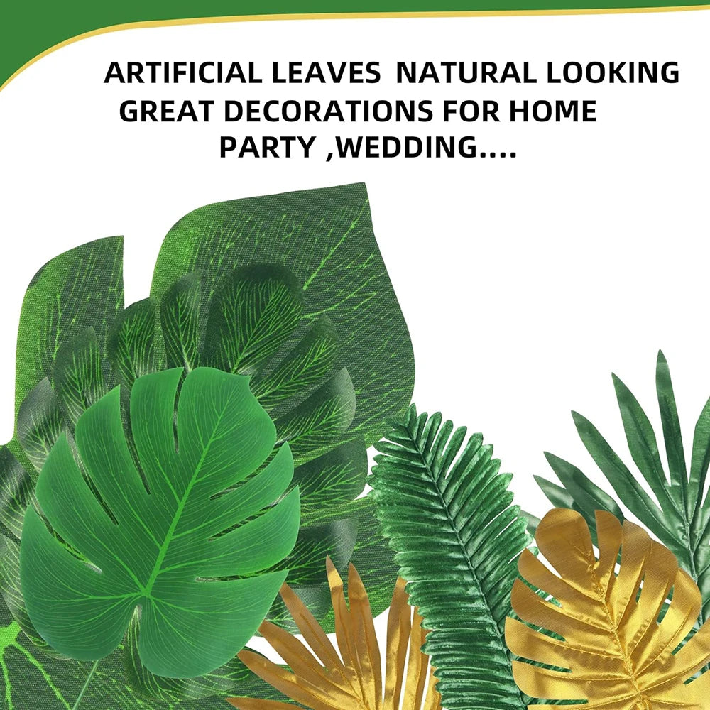Artificial Tropical Palm Leaves Hawaiian Luau Jungle Party Golden Stems Leaf Decoration Table Wedding Birthday Decor Fake Plants - Buy online at  Vibe In Cart.