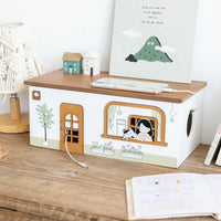 Wooden Rectangle Storage Box for Desktop Cord Organization