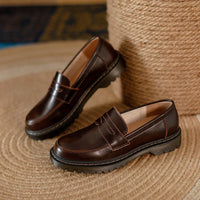 Women's Leather Loafers with Fringe Slip-On Brown Flats