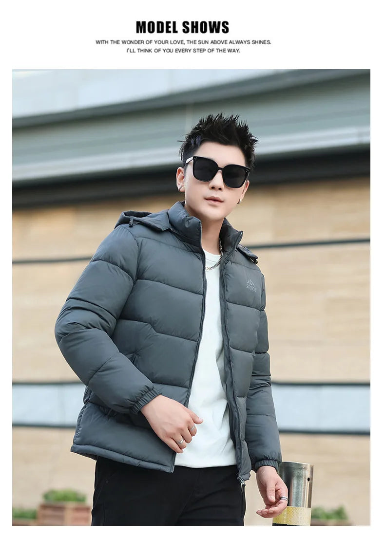 Men's Hooded Thermal Windproof Winter Jacket with Detachable Hood