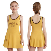 Sporty Style Girl Dress Children's Sleeveless Letter Print Sports Golf Tennis Workout Athletic Dress with Removable Chest Pads
