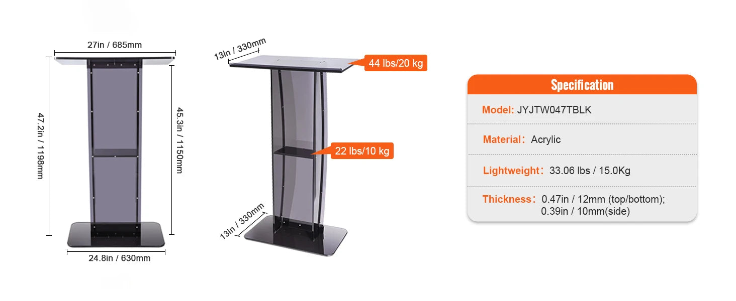 SucceBuy 47" Acrylic Podium Stand Floor-Standing Clear Pulpit Acrylic Desktop Lecterns w/ Storage Shelf for Church Office School - Buy online at  Vibe In Cart.