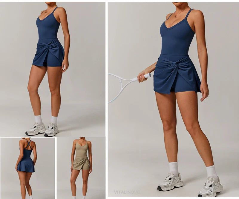 VITALINOVO Womens Tennis Dress with Shorts Underneath Workout Dress with Built-in Bra Deep V Neck Athletic Dresses Golf Dress - Buy online at  Vibe In Cart.