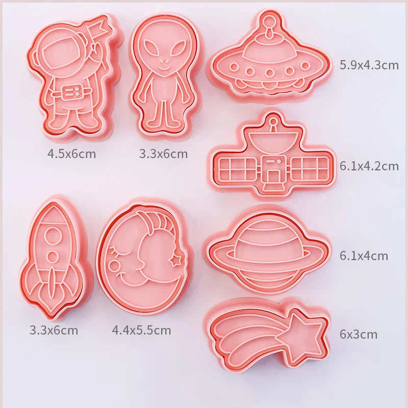 8-Piece Plastic 3D Cookie Cutters Set with Cartoon Designs