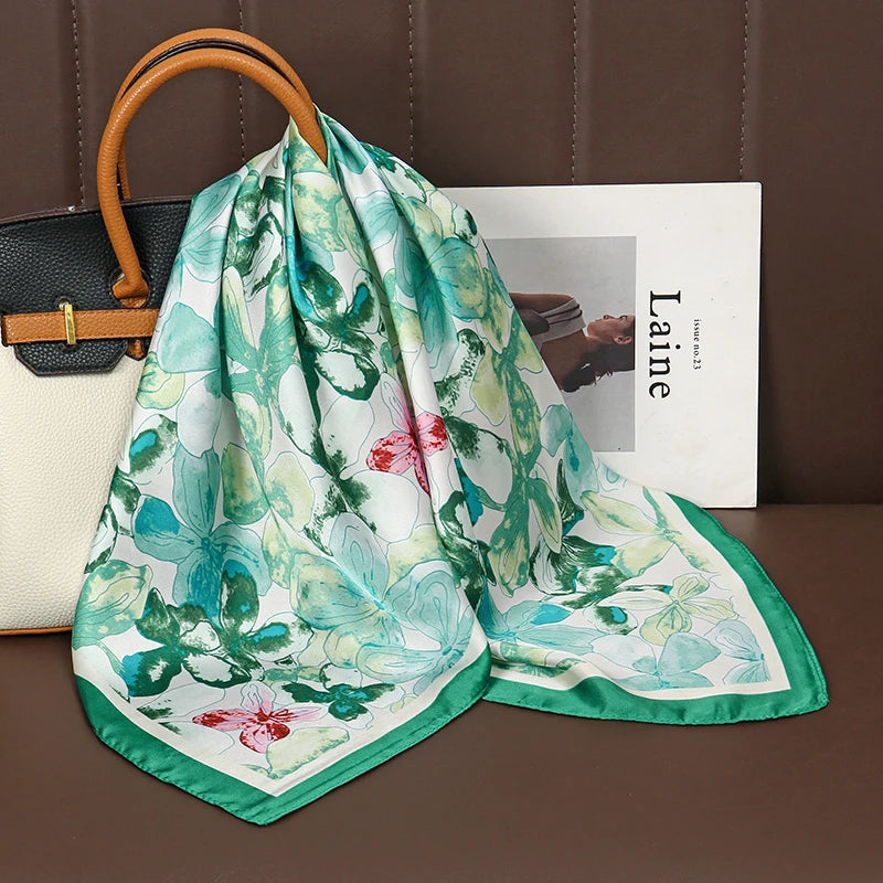 Square Satin Silk Scarf for Women, Casual All Seasons