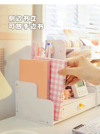 Wooden Pen and Pencil Holder with Organizer Shelves