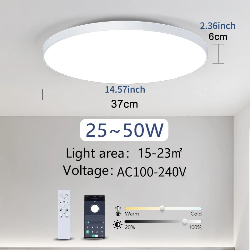Smart LED Ceiling Lamp with Remote Control, Dimmable, White