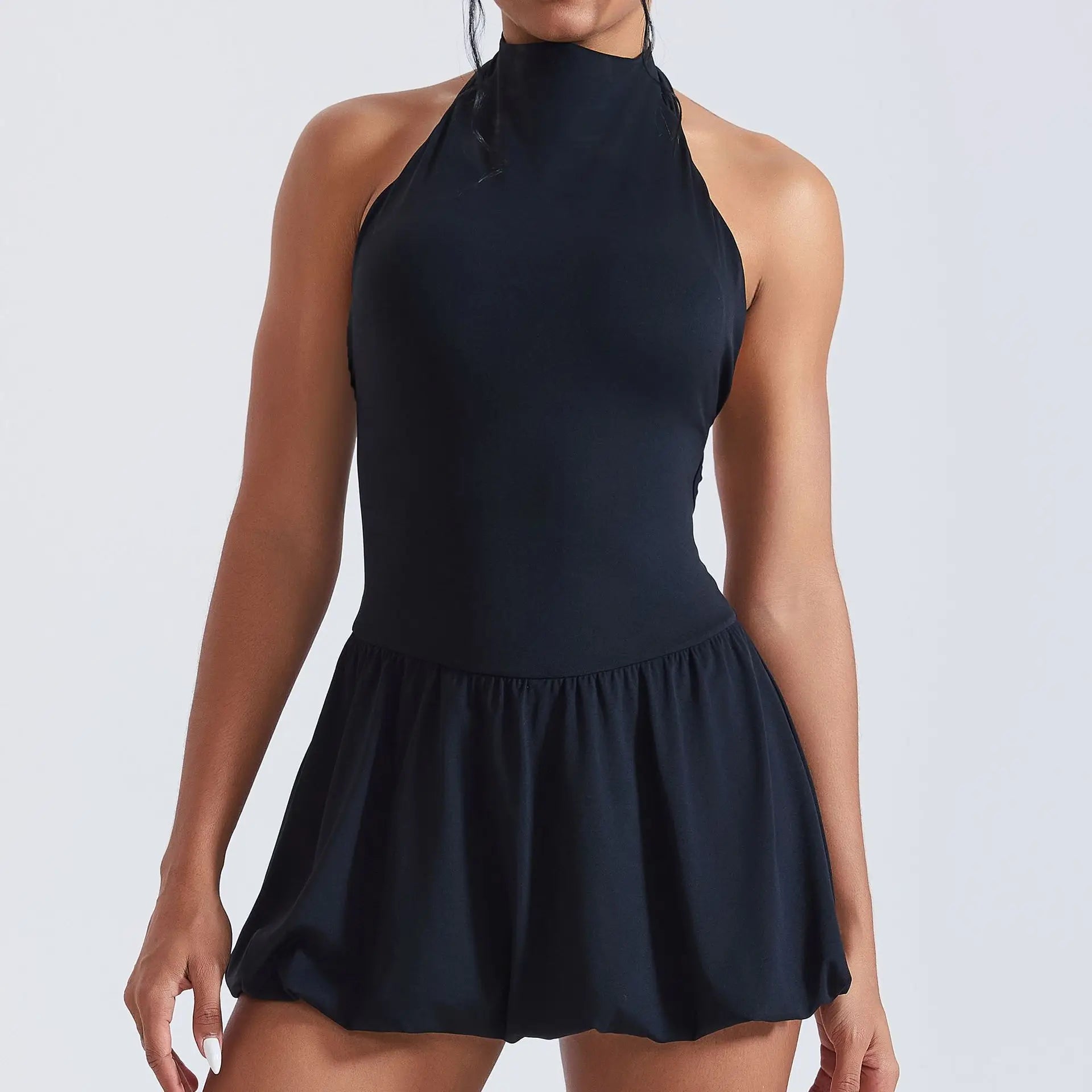 Women Tennis Dresses Quick Drying High Neck Backless Golf Skirt  Built in Shorts with Pockets Gym Running Yoga Dress