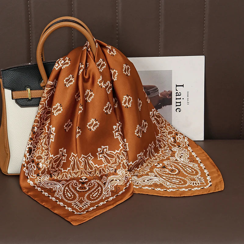 Square Satin Silk Scarf for Women, Casual All Seasons