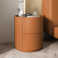 Modern Wooden Round Nightstand with 2 Drawers, 40x40x50cm