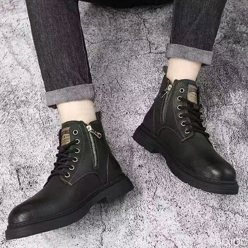 Fashionable versatile spring autumn new high top men's shoes casual comfortable men's shoes trendy retro simple warm short boots - Buy online at  Vibe In Cart.