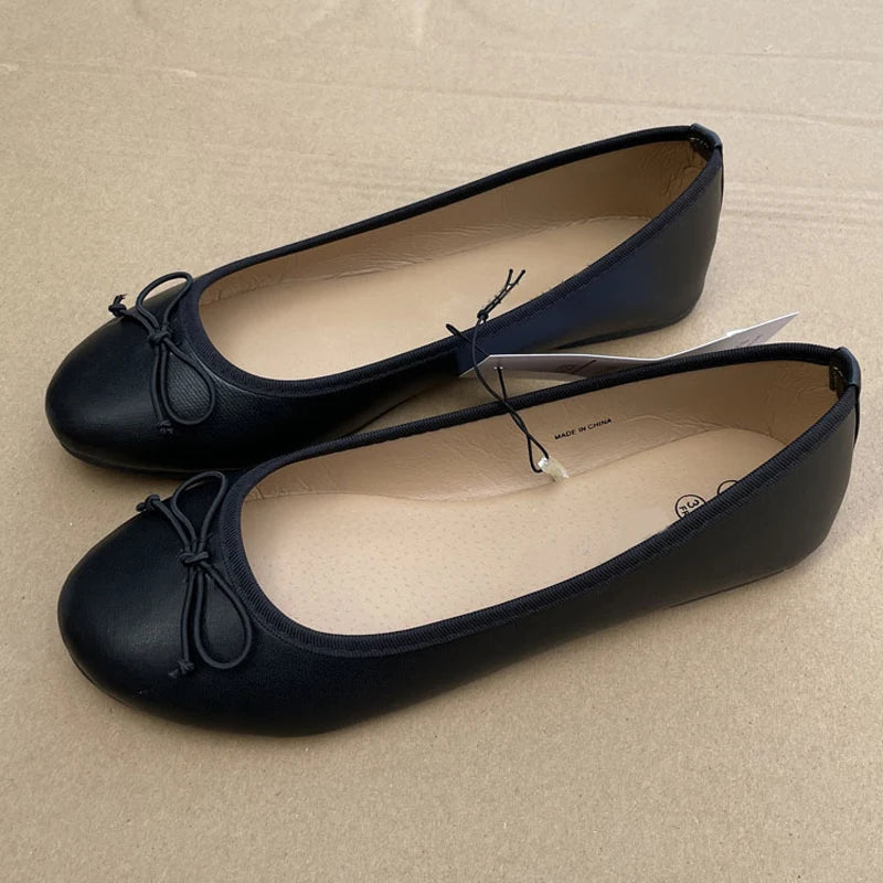 2026 Spring Elegant Bowknot Ballet Flats Classic Shoe Round Toe Comfort Slip-On Ladies Fashion Loafers Leather Mules Shoes - Buy online at  Vibe In Cart.