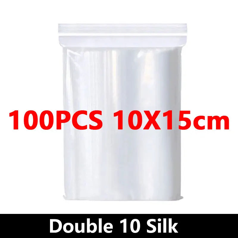 100 Piece Clear Plastic Zipper Storage Bags for Jewelry and Food