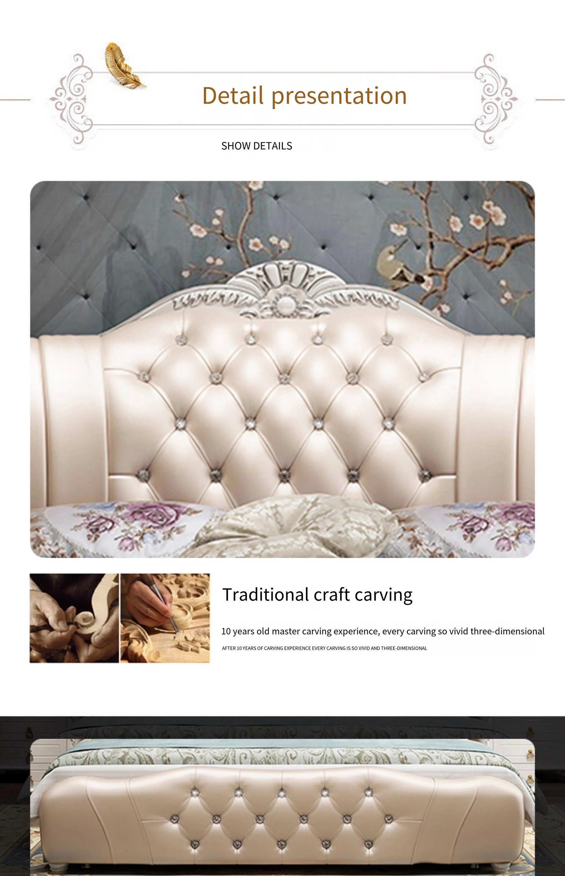 Modern Wood Bed with Storage and Genuine Leather Surface