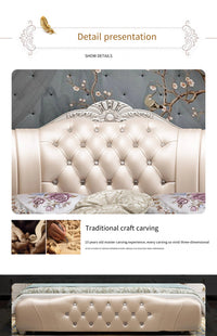 Modern Wood Bed with Storage and Genuine Leather Surface