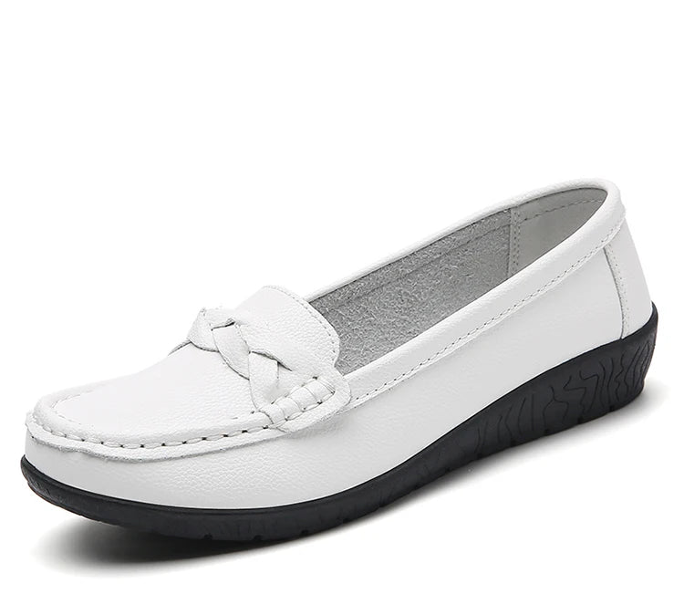 Women's White Flat Loafers Slip On Casual Shoes
