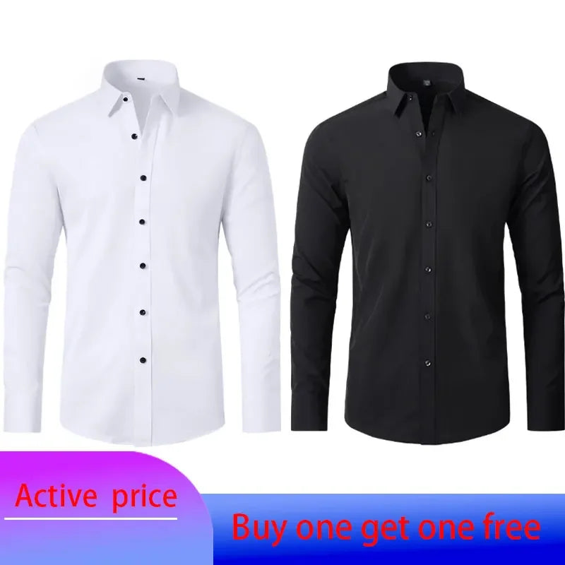 Men's Black 6XL Long-Sleeved Business Casual Polyester Shirt