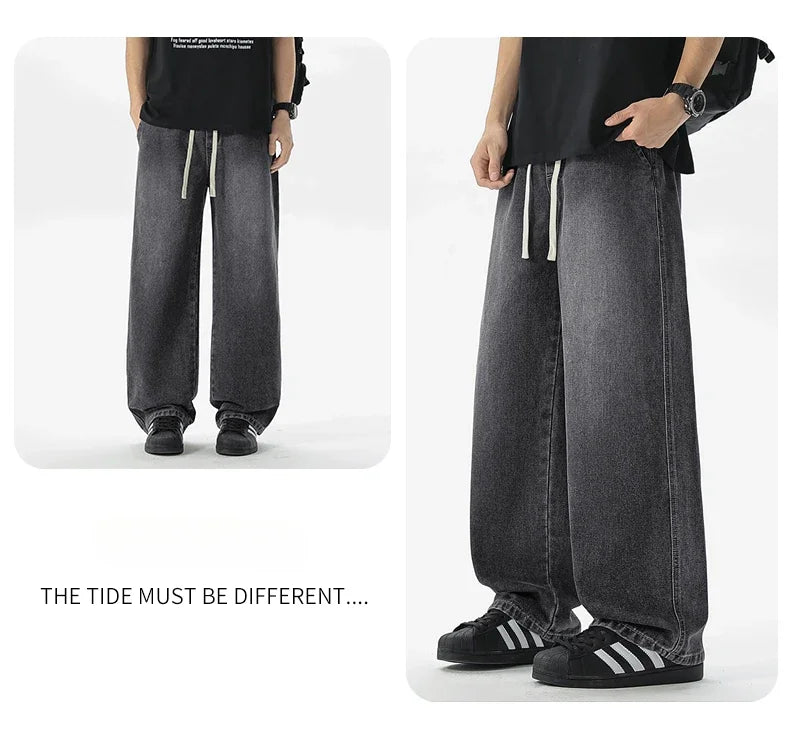 Men's Jeans American Loose Wide-leg Loose Straight Casual Trousers Street Hip-hop Baggy Jeans Black Grey  Blue Streetwear Men - Buy online at  Vibe In Cart.
