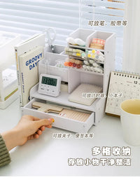 Wooden Pen and Pencil Holder with Organizer Shelves