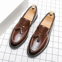 Men's Formal Leather Brogues Shoes with Tassels, Slip-On