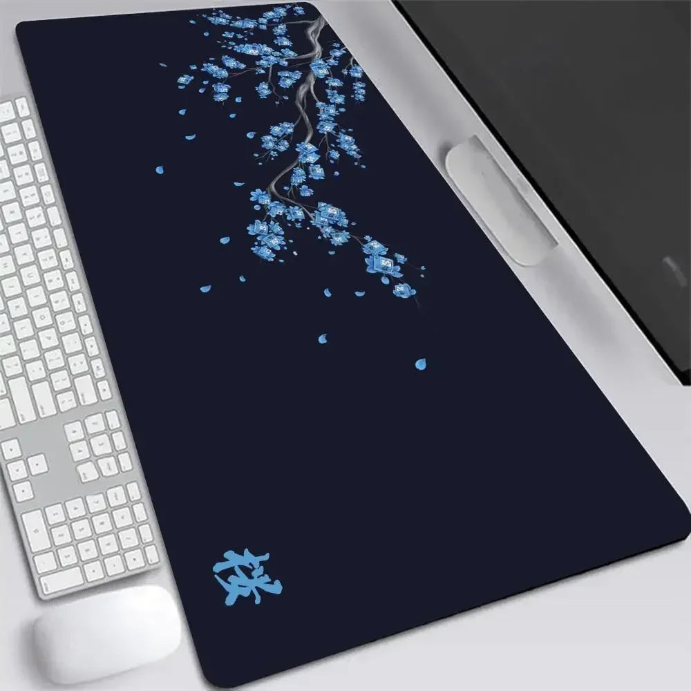 XXL Gray Rubber and Cloth Mouse Pad with Cherry Blossom Design