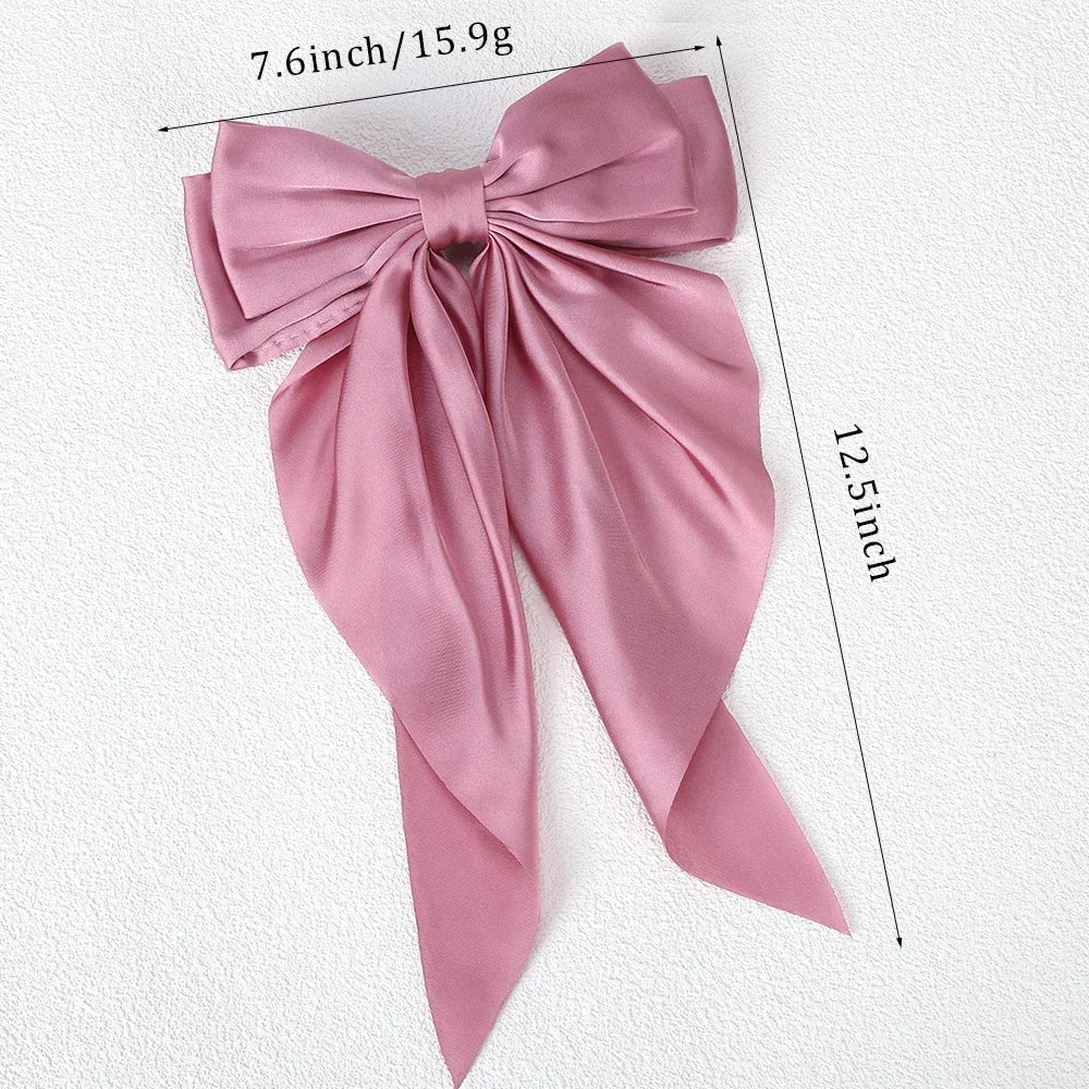 Girls Long Big Bow Float Satin Clips Back Head Hair Clip Internet Red with The Same Temperament Elegant Hair Accessories gifts - Buy online at  Vibe In Cart.