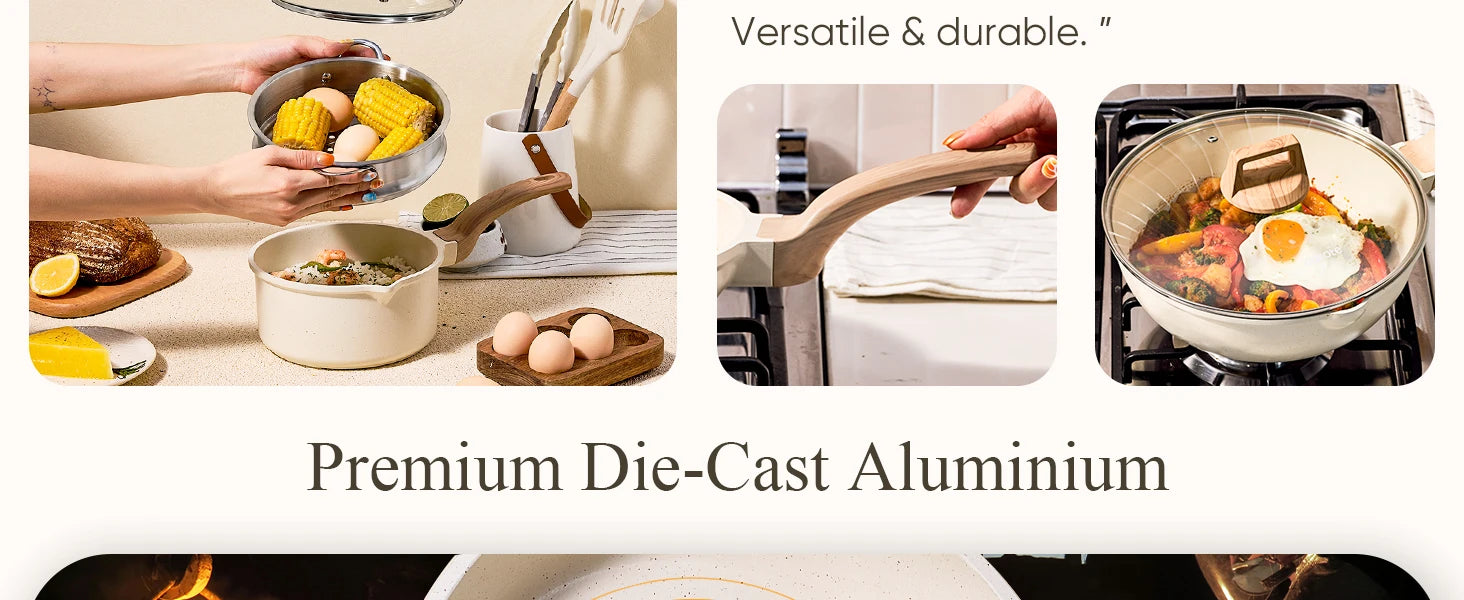 21Pcs Pots and Pans Set, Nonstick Cookware Sets, White Granite Induction Cookware Non Stick Cooking Set w/Frying Pans - Buy online at  Vibe In Cart.