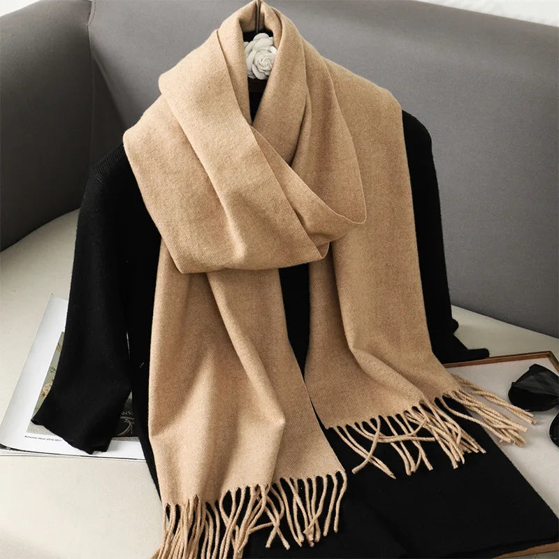 Women's Thick Warm Winter Polyester Scarf with Tassels
