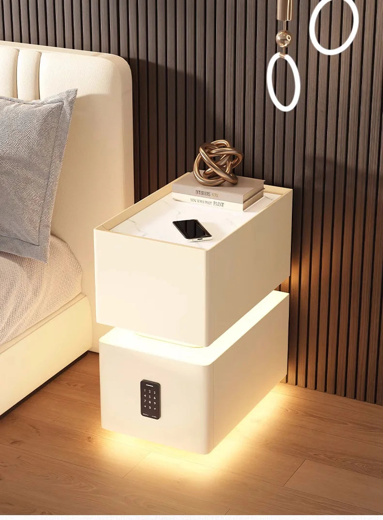 Creative 25cm Smart Bedside Table with Sensor Light Nordic Style Storage Cabinet Bedroom Nightstand with Wireless Charging - Buy online at  Vibe In Cart.