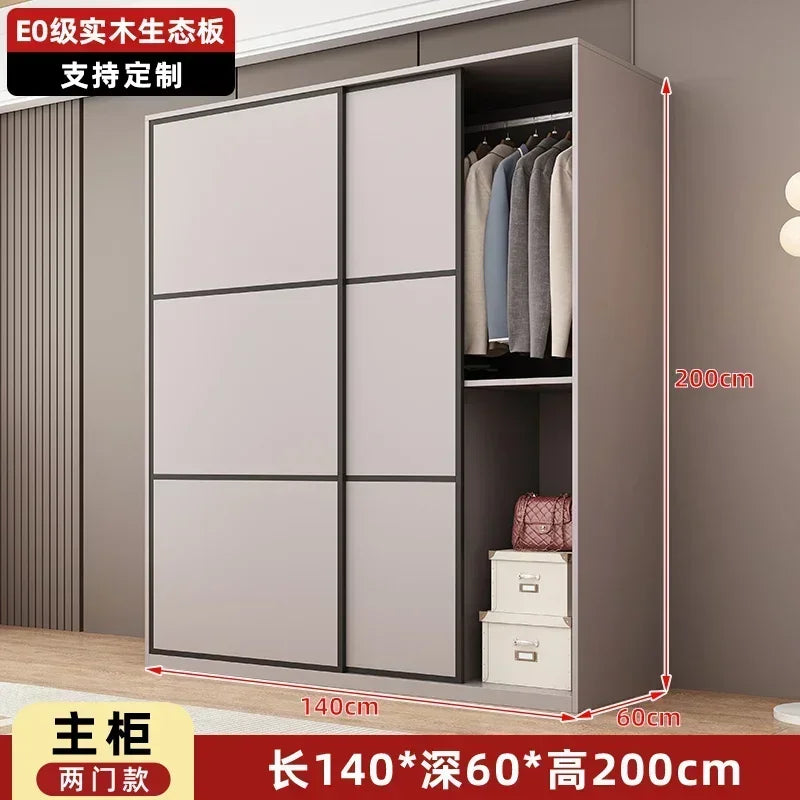 Modern Gray Wooden Wardrobe with Sliding Doors and Drawer