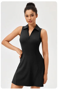 Women's V-Neck Tennis Dress Breathable Quick-Dry Slim Fit S-XXL