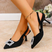 High Heels Sandals Women Crystal Square Buckle Spring Summer Slip On Pointed Toe Pumps Woman Thin Heel Party Wedding Shoes Mujer - Buy online at  Vibe In Cart.