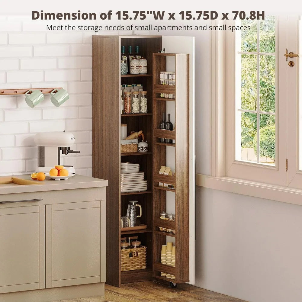 70" Pantry Storage Cabinet, Single Cabinet Pantry, Freestanding Tall Narrow Cupboard with 11 Adjustable Shelves for Dinin - Buy online at  Vibe In Cart.