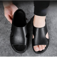 Sandals for Men's Summer New Flat Bottomed Lightweight Leather Slippers for Men's Outdoor Fashion Roman Beach Shoes Half Slipper - Buy online at  Vibe In Cart.