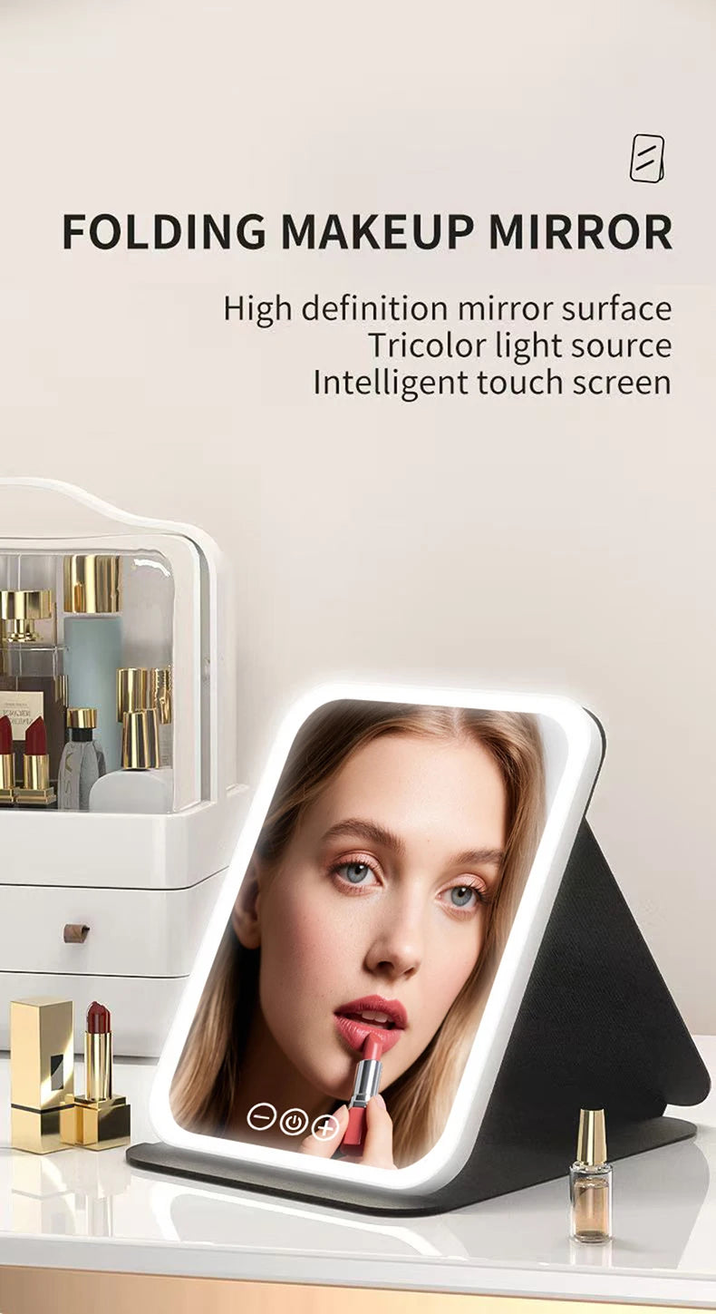 LED Makeup Mirror 3 Colors Light Portable Vanity with Adjustable Brightness USB Charging Foldable for Travel And Home Use - Buy online at  Vibe In Cart.