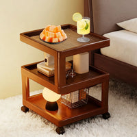 Geometric 3-Tier Bamboo Storage Side Table with Acrylic Surface & Wheels, Tea Brown Living Bedroom Furniture - Buy online at  Vibe In Cart.
