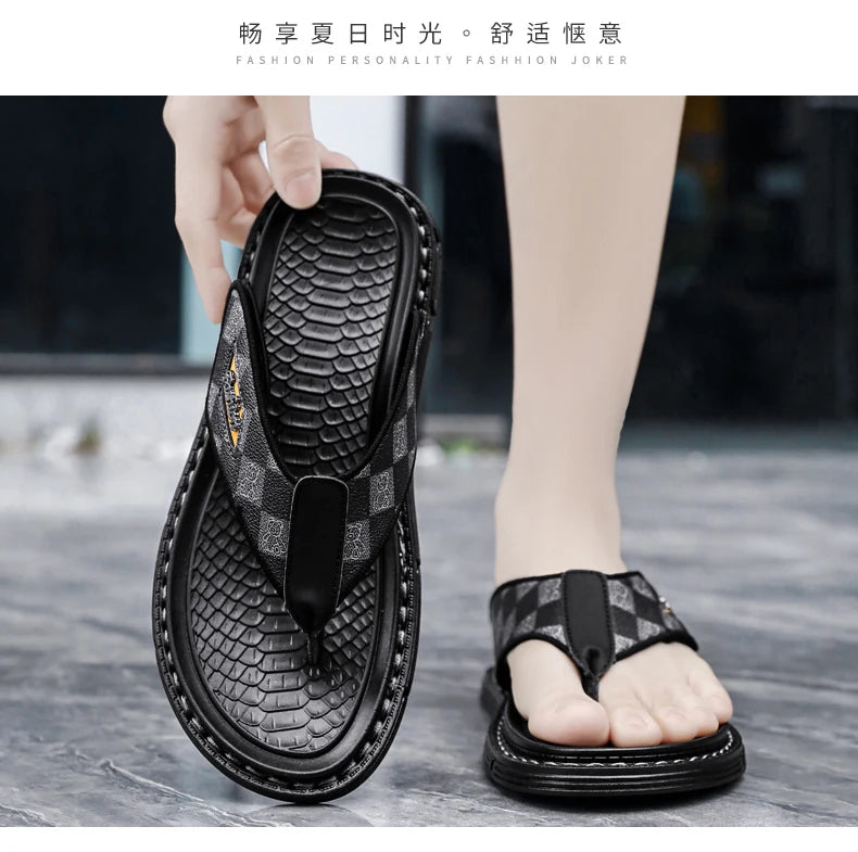 Men's Casual Flip-Flop Sandals with Microfiber Upper and PVC Outsole