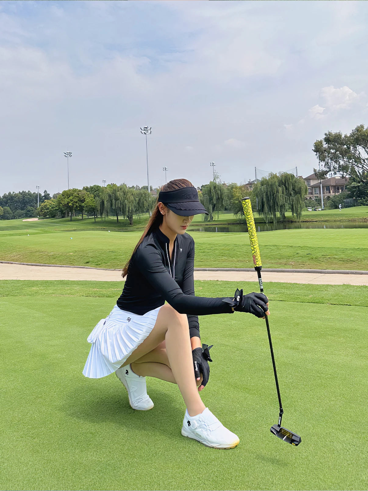 SG Golf Women V-Neck Polo Shirt Spring Fall Long Sleeve Slim Tops Ladies High-end Sport Skort Pleated Anti-Exposure Tennis Skirt - Buy online at  Vibe In Cart.