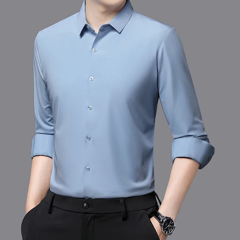 Premium Men's Ultra-Stretch Shirt - High-Quality Silky Business Formal Long-Sleeve Shirt for Social and Casual Wear - Buy online at  Vibe In Cart.