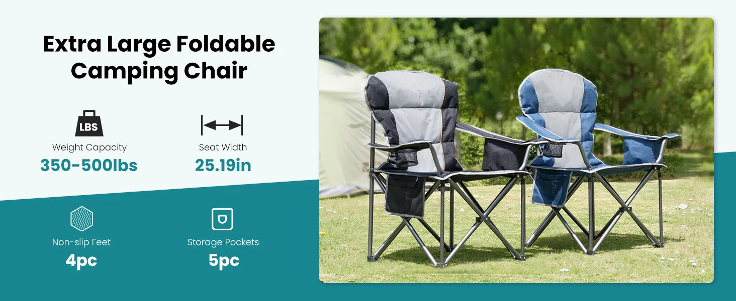 JHK Heavy Duty Camping Chair 450lbs Capacity Portable Folding Chair with Cup Holder Sturdy Steel Frame Outdoor Chair for Camping - Buy online at  Vibe In Cart.