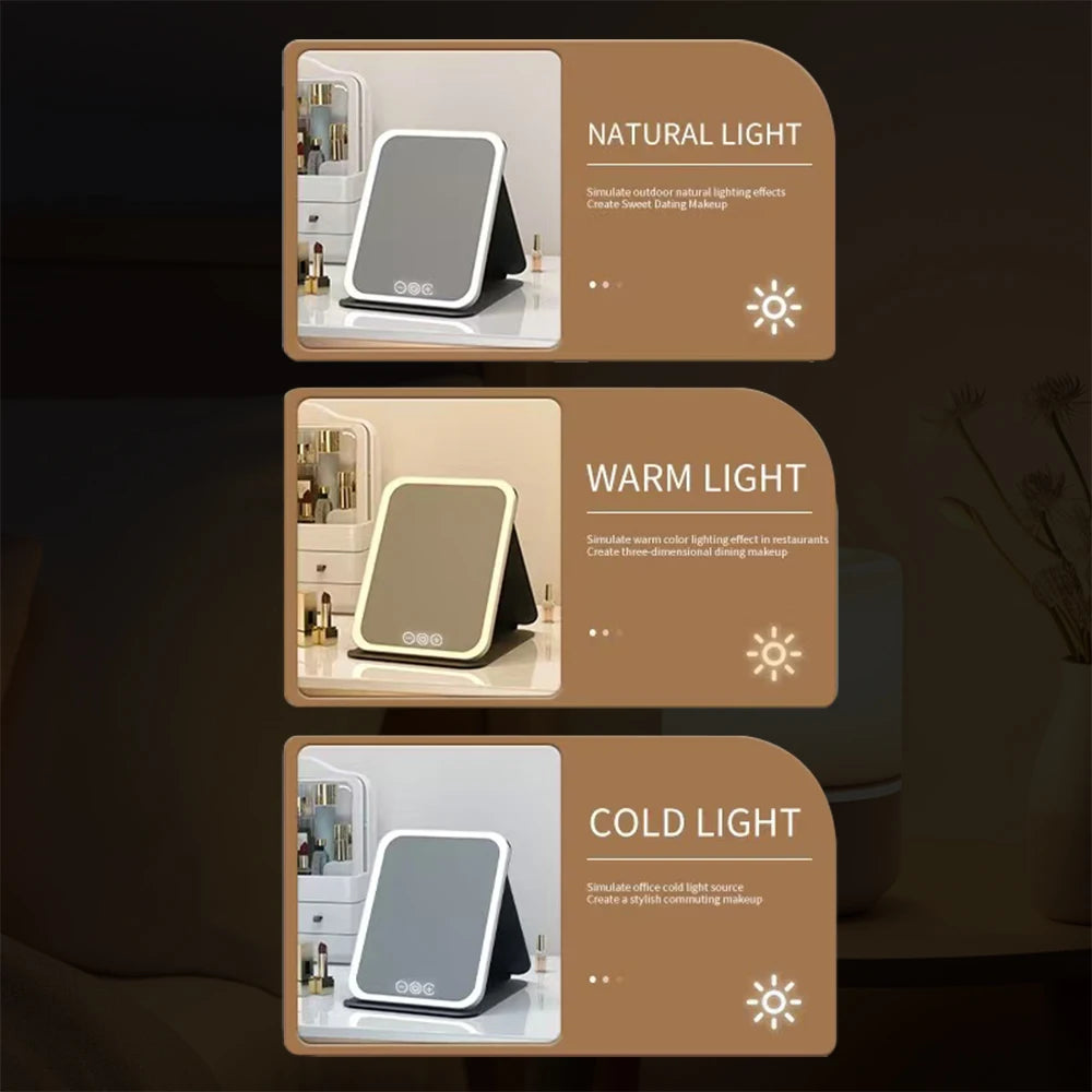 LED Makeup Mirror 3 Colors Light Portable Vanity with Adjustable Brightness USB Charging Foldable for Travel And Home Use - Buy online at  Vibe In Cart.