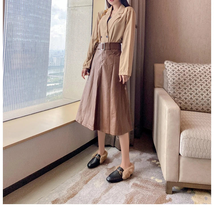 Women's Velvet Loafers with Rabbit Fur and Leather for Autumn