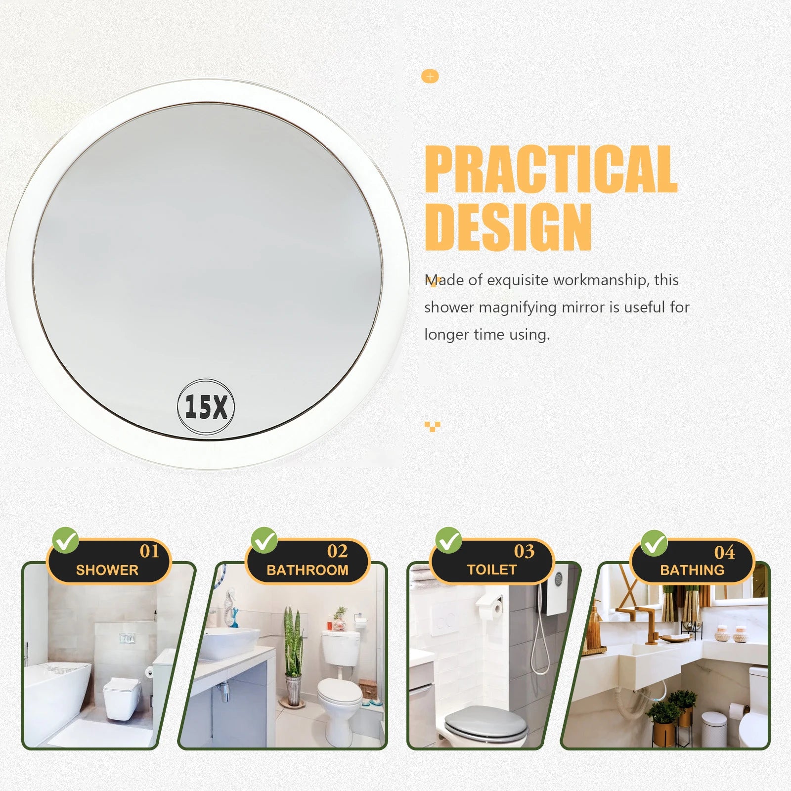 15x Magnification Mirror With Suction Cup Blackhead Compact Remove Pores Tool Bathroom Makeup Mirror Single Side - Buy online at  Vibe In Cart.