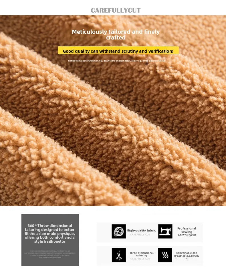 Men's European Size Sherpa Lined Stand Collar Winter Jacket with Thickened Fleece for Outdoor Casual Wear  Street Style Fashion - Buy online at  Vibe In Cart.