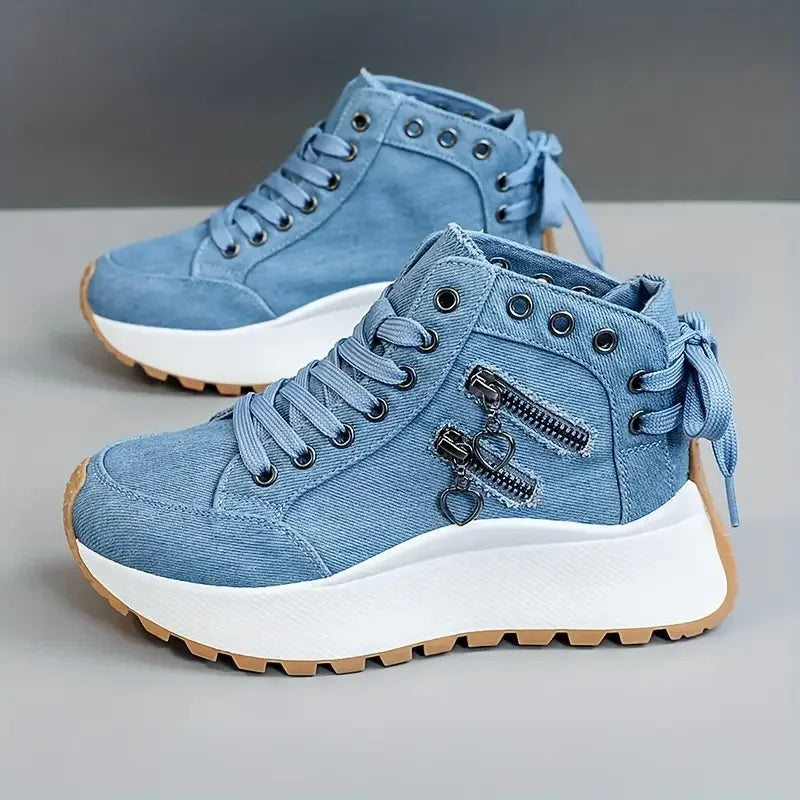 Designer Women Sneakers High Top Denim Canvas Shoes Female Girls Students Canvas Shoes for Women Lace Up Platform Sneakers - Buy online at  Vibe In Cart.