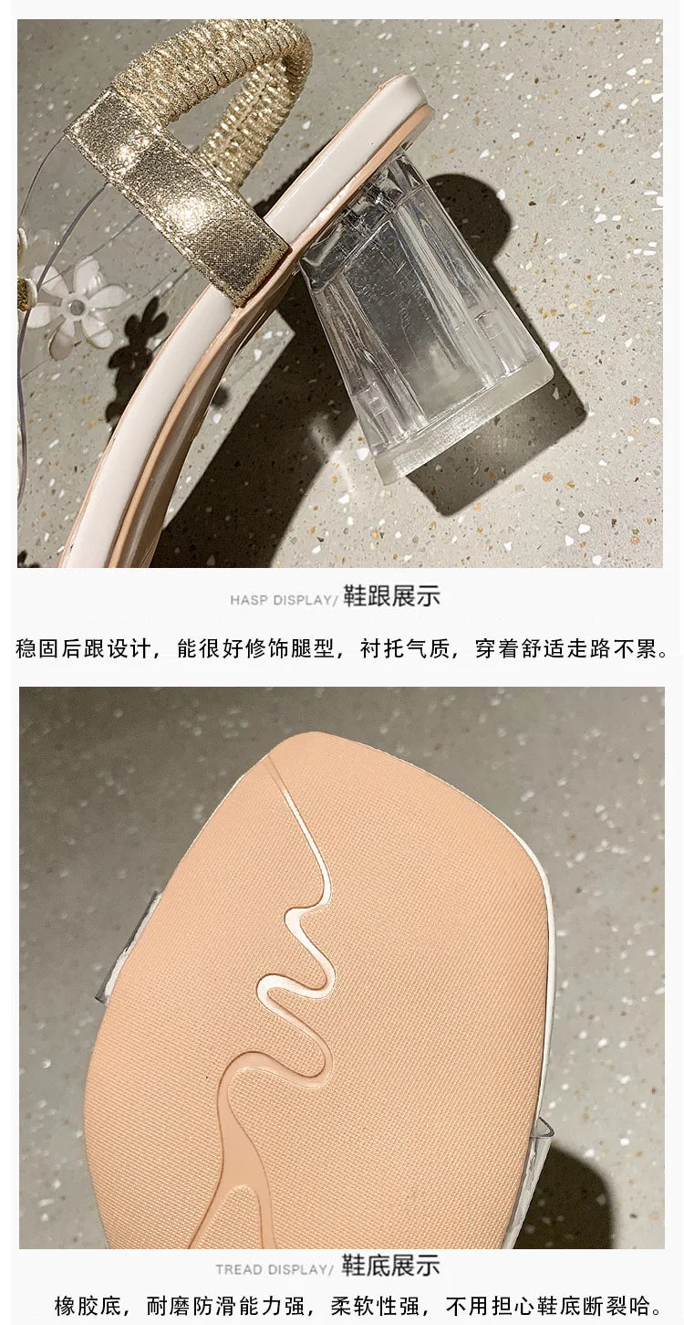 Women;s Sandals Pvc Crystal Flower Shoes for Women Decoration Chunky Heel Sandals Ladies Back Strap Fashion Shoes Female2024 - Buy online at  Vibe In Cart.