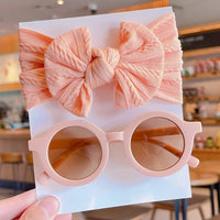 2 Pcs/Set New Children Solid Color Cotton Bowknot Wide Hairband Round Sunglasses Set Baby Girls Sunglasses Kids Hair Accessories - Buy online at  Vibe In Cart.