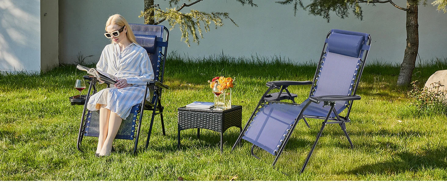 JHK Zero Gravity Set of 2 Portable Recliner Camping Patio Outdoor Garden Lounge Chair with Cup Holder Trays Adjustable Pillow - Buy online at  Vibe In Cart.