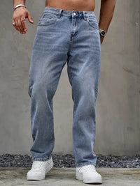 Men'S Washed Light Blue Loose Fit Jeans - All-Season, Non-Stretch Denim, Regular Length, Casual Style, Casual Wear Jeans | Relax - Buy online at  Vibe In Cart.